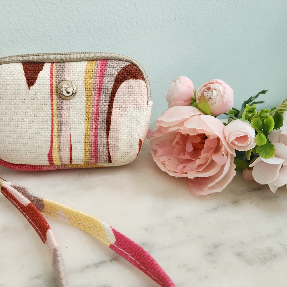 Spartina 449 Camera‎ Case New Pink Wristlet Linen Leather NWT Daufuskie Island